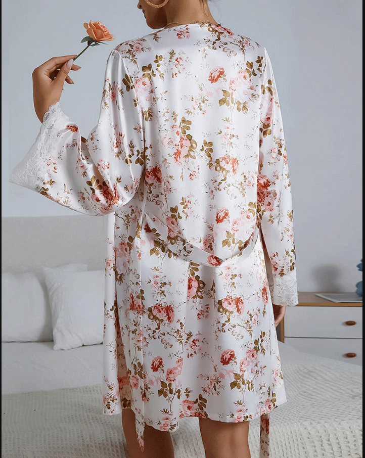 ZT-0019 Losha Deep Love Silk 3 Piece Nighty-Flower Print
